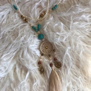 Beaded long boho fringe dreamcatcher necklace